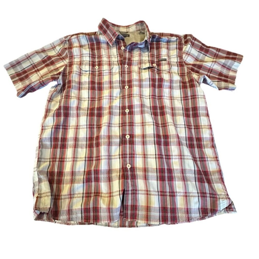 Eddie Bauer Mens L Regular Fit Short-Sleeve Casual Red Plaid Shirt Lightweight